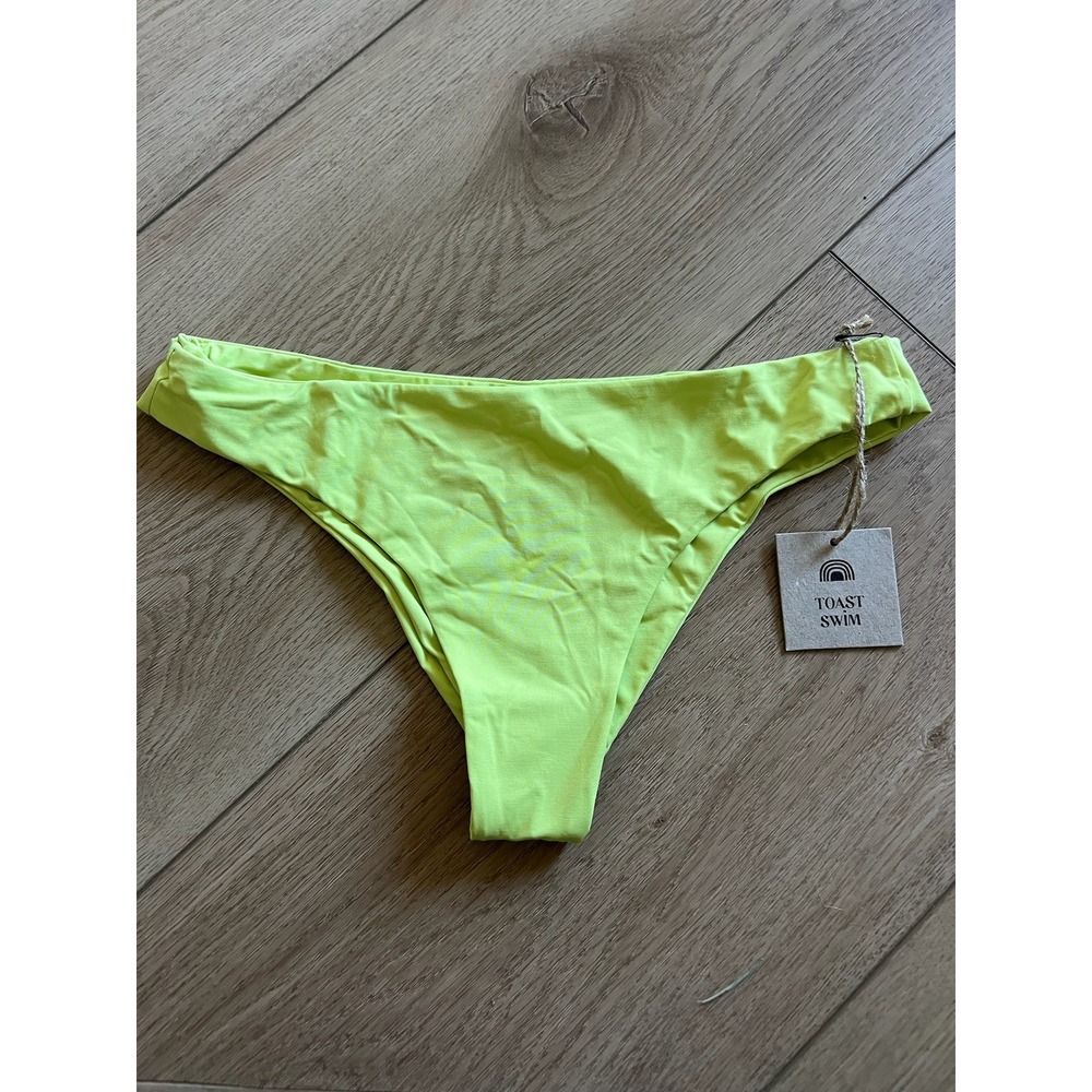 Toast Swim Neon Lime Green Bikini Bottom Recycled Nylon Small NWT